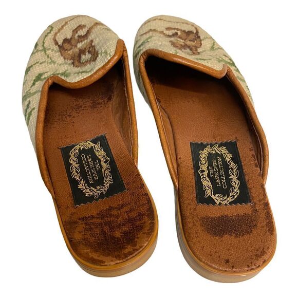 The Larkspur Collection Needle Point Monkey Leather Flats Smoking Slippers XS - Picture 2 of 7